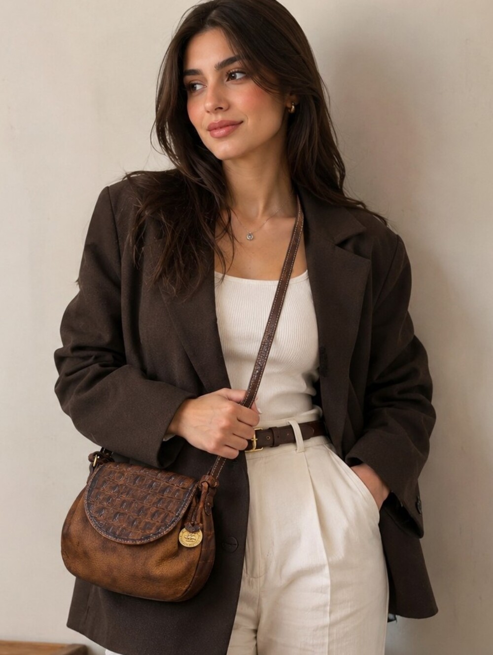 Vintage Brahmin suede/Crocodile leather crossbody bag in a warm brown